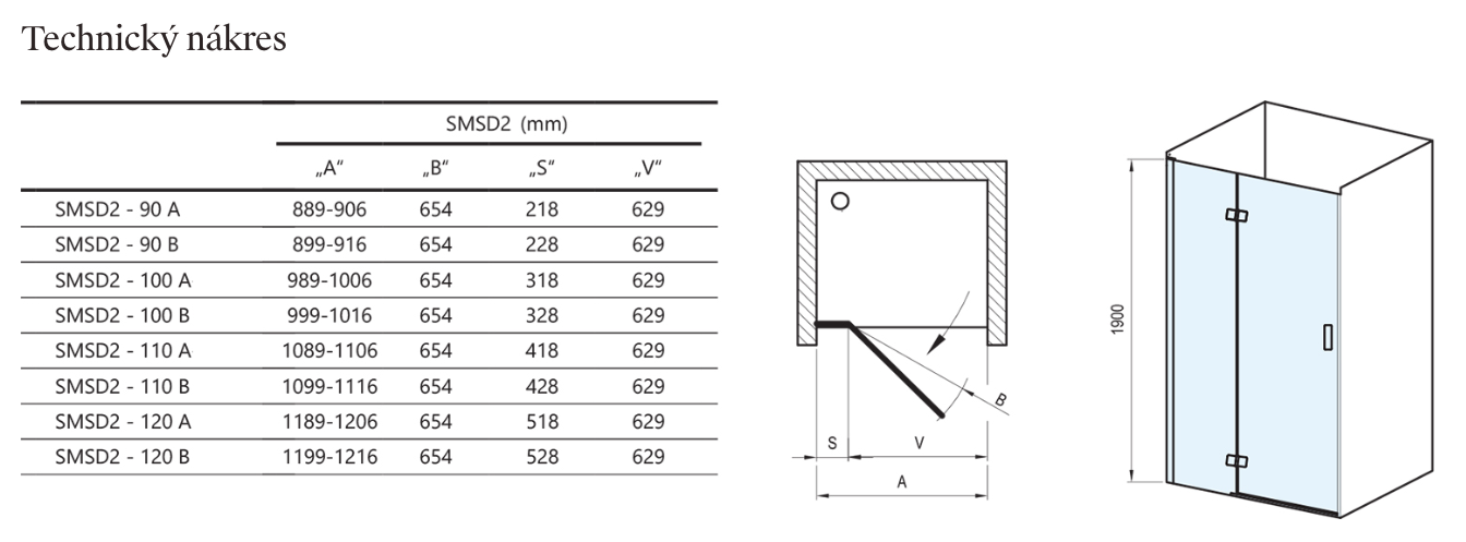 Sprchové dveře SmartLine SMSD2-technicky-nakres